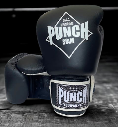 BOXING GLOVES - Siam™ - LEATHER - BLACK - 16OZ